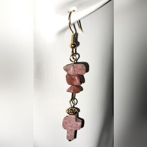 Semiprecious Gemstone Rhodonite Cross Dangle Earrings